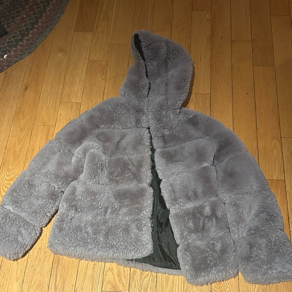 Grey fuzzy fall coat size M